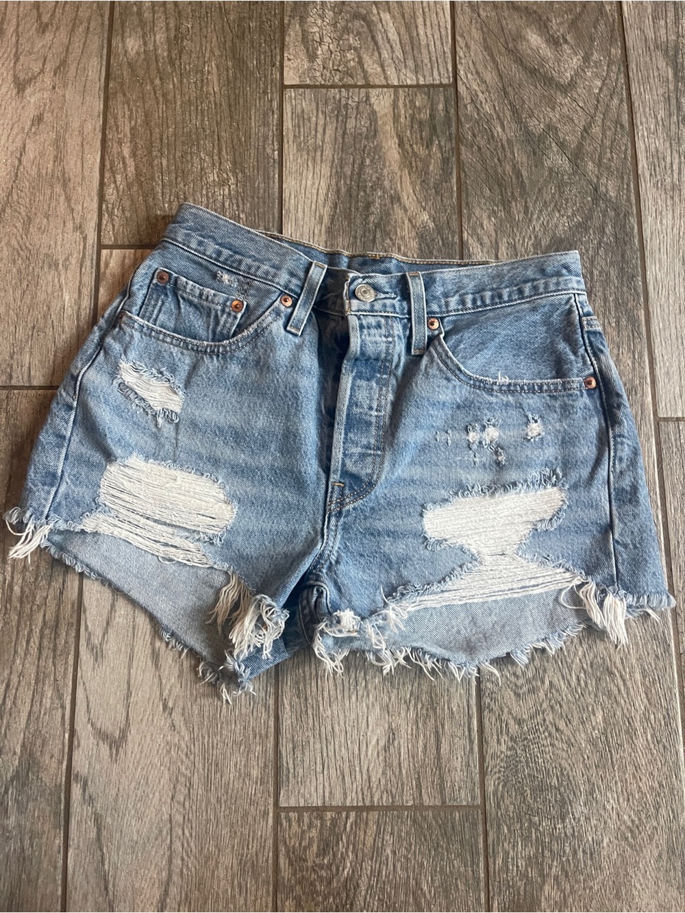 Levi 501 Classic Light Blue Distressed Denim Women's Shorts